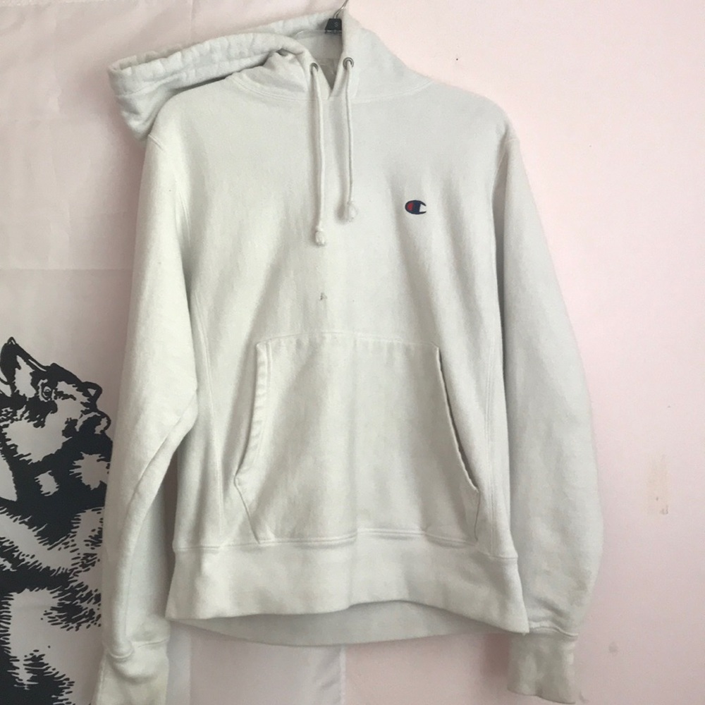 White Champion Reverse Weave Hoodie